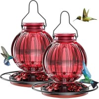 2 Pack Glass Hummingbird Feeder For Outdoors Hanging  Bird Nectar Feeder With Perch & 5 Flower Feeding Ports  26 Oz Leak Proof For Outside Garden Decor Backyard  Gifts For Women Mom  Red