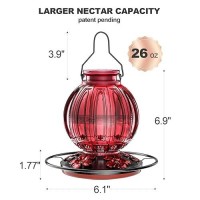 2 Pack Glass Hummingbird Feeder For Outdoors Hanging  Bird Nectar Feeder With Perch & 5 Flower Feeding Ports  26 Oz Leak Proof For Outside Garden Decor Backyard  Gifts For Women Mom  Red