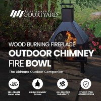 Four Seasons Courtyard Wood Burning Fireplace Outdoor Steel Chimney Rectangular Fire Bowl For Backyard Patio Or Deck Bonfire Hea