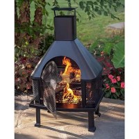 Four Seasons Courtyard Wood Burning Fireplace Outdoor Steel Chimney Rectangular Fire Bowl For Backyard Patio Or Deck Bonfire Hea