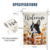 Floral Boston Terrier Garden Flag Fall Yard Flag Wildflower Dog Garden Flags Orange Autumn Lawn Flags Welcome Thanksgiving Outdo