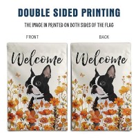 Floral Boston Terrier Garden Flag Fall Yard Flag Wildflower Dog Garden Flags Orange Autumn Lawn Flags Welcome Thanksgiving Outdo