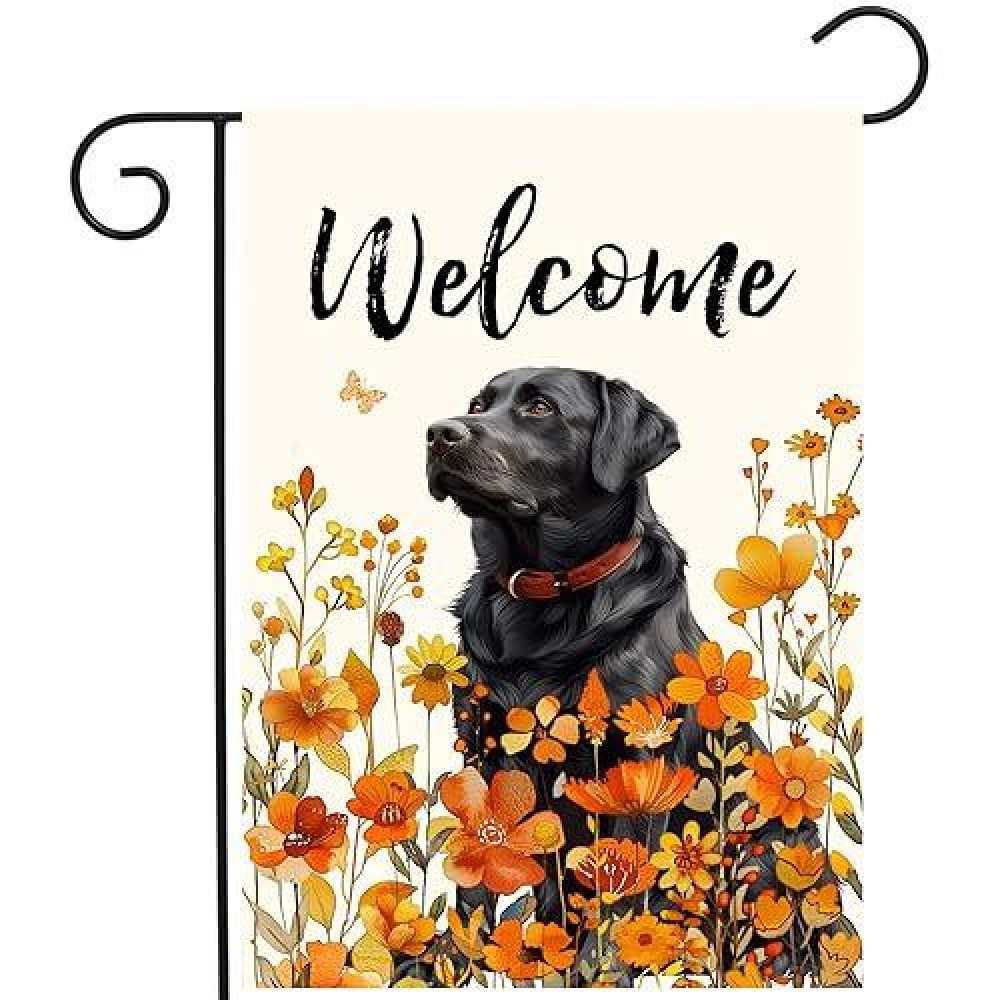 Floral Black Lab Garden Flag Fall Yard Flag Wildflower Labrador Dog Garden Flags Orange Autumn Lawn Flags Welcome Thanksgiving O