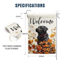 Floral Black Lab Garden Flag Fall Yard Flag Wildflower Labrador Dog Garden Flags Orange Autumn Lawn Flags Welcome Thanksgiving O