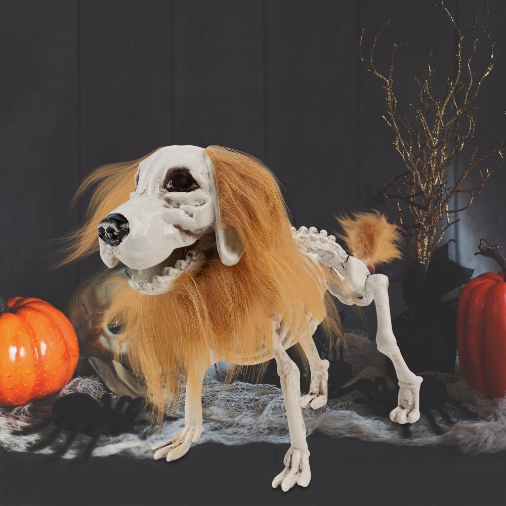 Drdudu Halloween Skeleton Dog Decorations Skeletons Animals Halloween Decor Life Size Plastic Puppy Bones With Hair For Outdoo