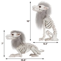 Drdudu 2 Pack Halloween Skeleton Wolf Decorations Life Size Animals Skeletons Poseable Halloween Decor Plastic Bones With Hair