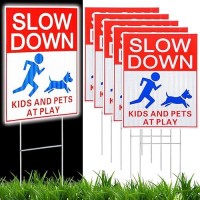 Fumete 6 Pcs Reflective Kids And Pets At Play Safety Signs With Metal Stake 15 X 12 Inch Double Sided Slow Down Caution Warning