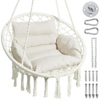 Greenstell Hammock Chair Macrame Swing Chair With Comfy Cushion Boho Hanging Chair For Outdoor Indoor Perfect For Bedroom