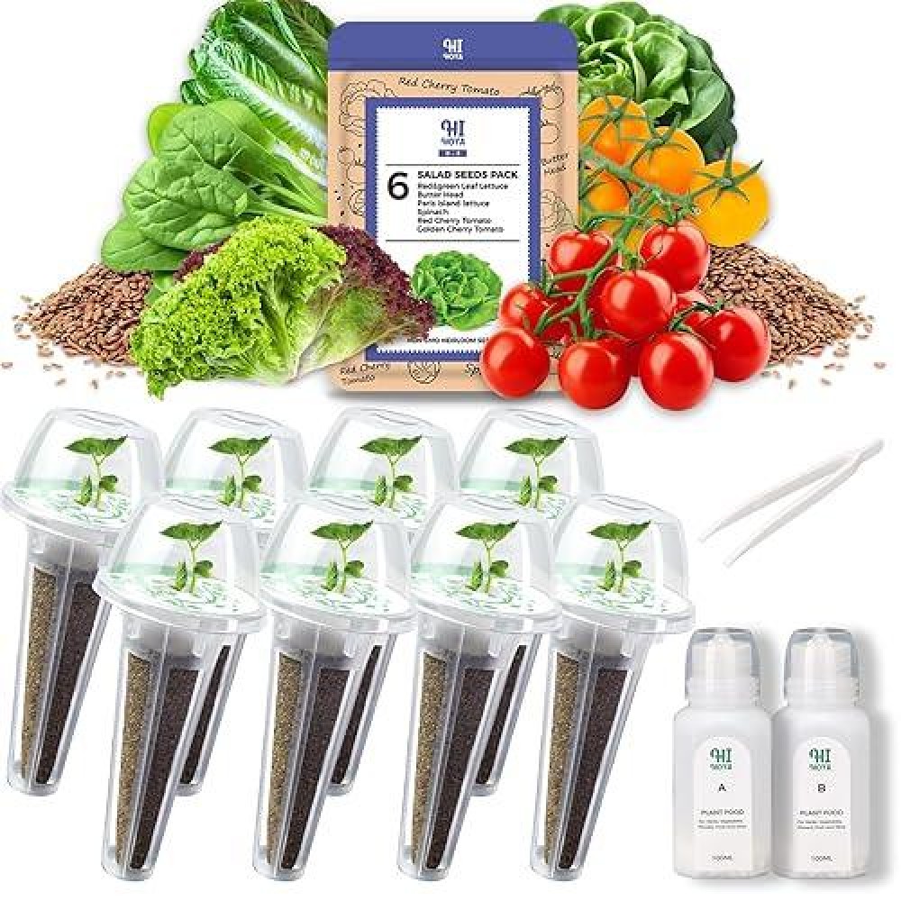 Salad Greens Seed Pod Kit With Lettuce And Tomato  Red And Green Leaf  Butter Head  Spinach For Hydroponic Pods  Grow Anything For Hydroponics Growing System Kit  Plant Food And Growing Guide 8-Pod