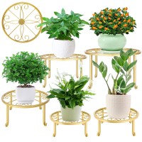 Plant Stand Indoor 5 Pack Gold Metal Plant Stands Outdoor Heavy Duty Flower Pot Stands For Multiple Plants Rustproof Iron Round