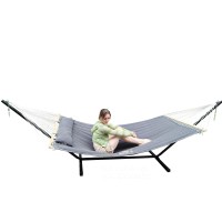 Gocan Quilted Fabric Double Hammock Wont Flip With Stand And Spreader Bars Safer And Sturdier Quality Hammocks For Outdoor Indo