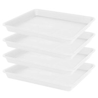 Vuwez 4 Pack Plant Saucer Tray Rectangular Plant Saucers For Indoors Heavy Sturdy Plastic Plant Drainage Trays Plant Drip Tra