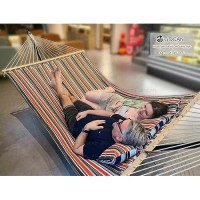 Gocan Quilted Fabric Double Hammock Wont Flip With Stand And Spreader Bars Safer And Sturdier Quality Hammocks For Outdoor Indo