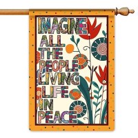 Pipisasa Hippie Funny Flag Imagine All The People Living Life In Peace Garden Flag Spring Summer Inspirational Burlap Yard Outsi