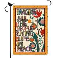 Pipisasa Hippie Funny Flag Imagine All The People Living Life In Peace Garden Flag Spring Summer Inspirational Burlap Yard Outsi