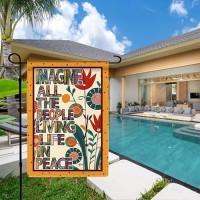 Pipisasa Hippie Funny Flag Imagine All The People Living Life In Peace Garden Flag Spring Summer Inspirational Burlap Yard Outsi