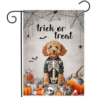 Halloween Golden Doodle Garden Flag Trick Or Treat Yard Flag Ghost Dog Garden Flags For Outside 12X18 Double Sided Small Dachshu