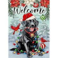 Covido Welcome Christmas Black Labrador Dog Decorative Garden Flag Xmas Winter Pet Cardinal Poinsettia Yard Outside Decorations