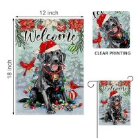 Covido Welcome Christmas Black Labrador Dog Decorative Garden Flag Xmas Winter Pet Cardinal Poinsettia Yard Outside Decorations