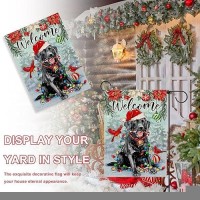 Covido Welcome Christmas Black Labrador Dog Decorative Garden Flag Xmas Winter Pet Cardinal Poinsettia Yard Outside Decorations