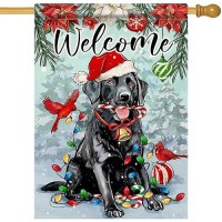 Covido Welcome Christmas Black Labrador Dog Decorative House Flag Xmas Winter Pet Cardinal Garden Yard Outside Decorations Dog