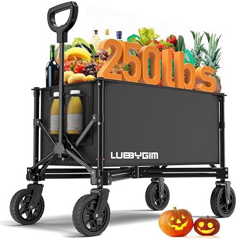 Collapsible Wagon Cart Foldable With 250Lbs Weight Capacity 120L Utility Grocery Shopping Cart With Wheels Lightweight Portabl