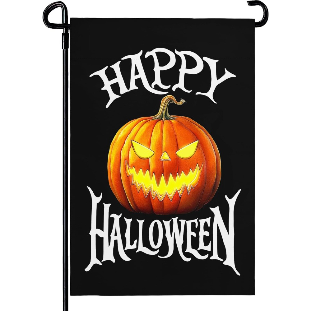 Cryfox Happy Halloween Pumpkin Garden Flags 12 X 18 Inch Double Sided Black Scary Pumpkin Lanterns Yard Garden Flag Outdoor Hall