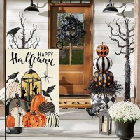 Baccessor Happy Halloween Small Garden Flag Spooky 12.5 X 18 Inch Double Sided Burlap Spooky Pumpkin Patch Hands Grabbing Lantern Yard Flag Holiday Seasonal Outdoor Outside Decoration