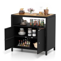 Tangkula Rattan Storage Cabinet Outdoor Patiojoy Buffet Cabinet With Acacia Wood Countertop Open Compartment Enclosed Cabine