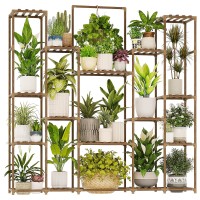 Bamworld Plant Stand Indoor Large Plant Shelf Wide Hanging Tall Outdoor Plant Holder Wood For Multiple Plants Plant Rack For Liv