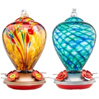 Laelvish Garden 2 Packs Hummingbird Feeder For Outdoors Hanging Ant And Bee Proof 34Oz 32Oz Hand Blown Glass Hummingbird Feeder