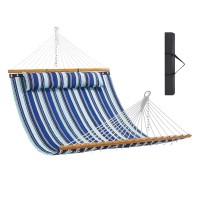 Vevor Double Quilted Fabric Hammock 12 Ft Double Hammock With Hardwood Spreader Bars 2 Person Quilted Hammock With Detachable