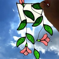 Lcensp Fake Plants Flower Stained Glass Window Hanging Artificial Plants Sun Catchers Indoor Window Stain Glass Suncatcher For