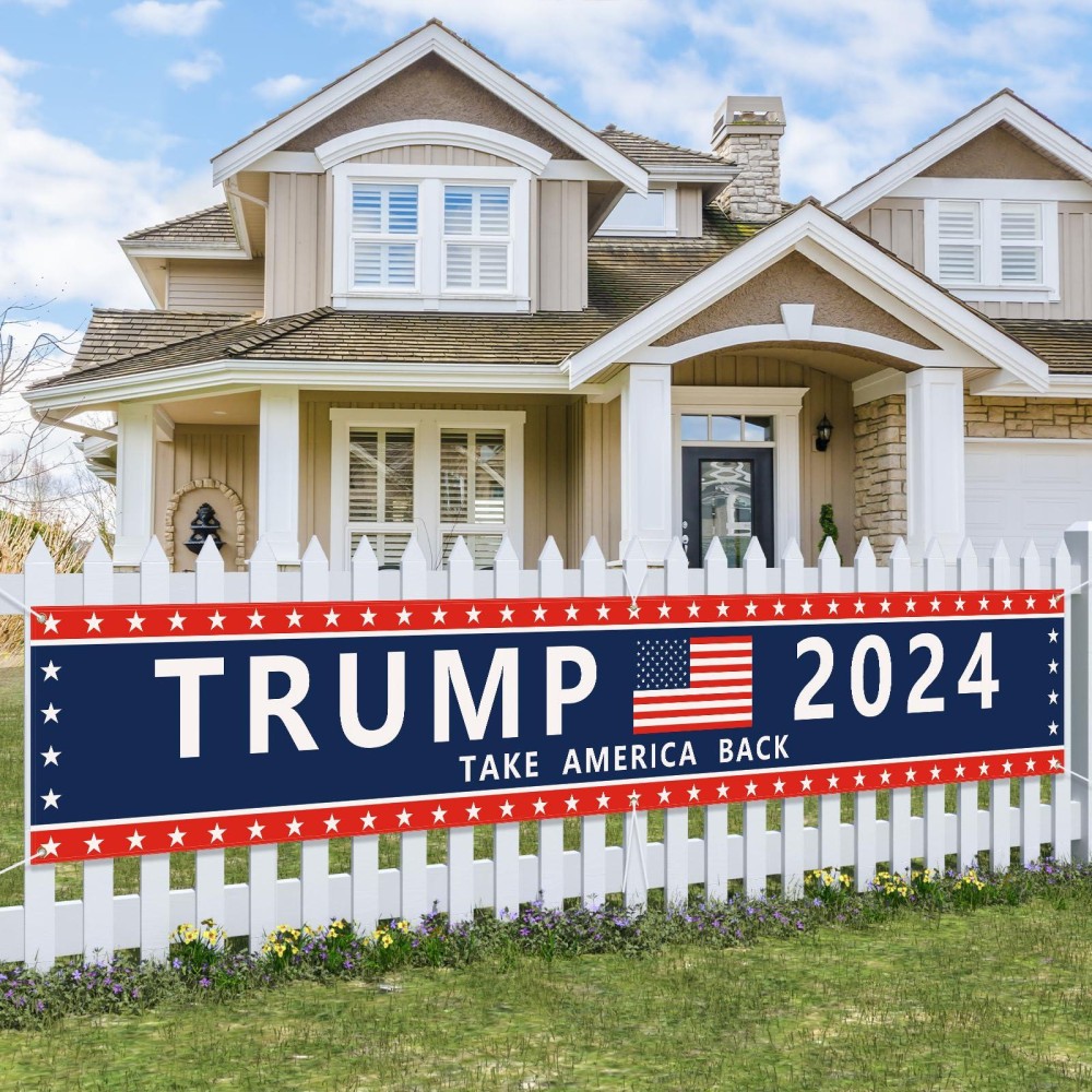 Probsin Trump Banner 120 X 20 Trump 2024 America Flag Take America Back Blue Red Star Decorations Trump 2024 Yard Sign Party