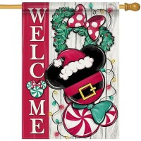 Covido Welcome Magenta Christmas Cartoon Mouse Decorative House Flag Xmas Peppermint Candy Wreath Garden Yard Outside Decoratio