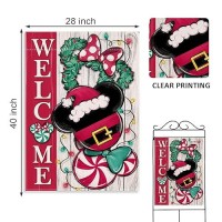 Covido Welcome Magenta Christmas Cartoon Mouse Decorative House Flag Xmas Peppermint Candy Wreath Garden Yard Outside Decoratio