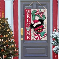 Covido Welcome Magenta Christmas Cartoon Mouse Decorative House Flag Xmas Peppermint Candy Wreath Garden Yard Outside Decoratio