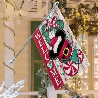 Covido Welcome Magenta Christmas Cartoon Mouse Decorative House Flag Xmas Peppermint Candy Wreath Garden Yard Outside Decoratio