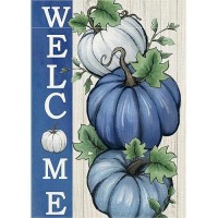 Covido Welcome Fall Pumpkin Decorative Garden Flag Autumn Blue White Pumpkin Farmhouse Yard Outside Decorations Thanksgiving R