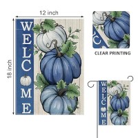 Covido Welcome Fall Pumpkin Decorative Garden Flag Autumn Blue White Pumpkin Farmhouse Yard Outside Decorations Thanksgiving R