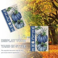 Covido Welcome Fall Pumpkin Decorative Garden Flag Autumn Blue White Pumpkin Farmhouse Yard Outside Decorations Thanksgiving R