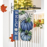 Covido Welcome Fall Pumpkin Decorative Garden Flag Autumn Blue White Pumpkin Farmhouse Yard Outside Decorations Thanksgiving R