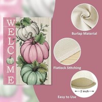 Covido Welcome Fall Pumpkins Decorative Garden Flag Autumn Pink White Teal Pumpkin Farmhouse Yard Outside Decorations Thanksgi