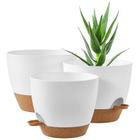 Faithland 3Pack Planter Pots 10 9 8 Inch Self Watering Flower Pots For Indoor Outdoor Garden Plants White With Brown