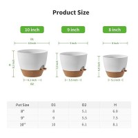 Faithland 3Pack Planter Pots 10 9 8 Inch Self Watering Flower Pots For Indoor Outdoor Garden Plants White With Brown