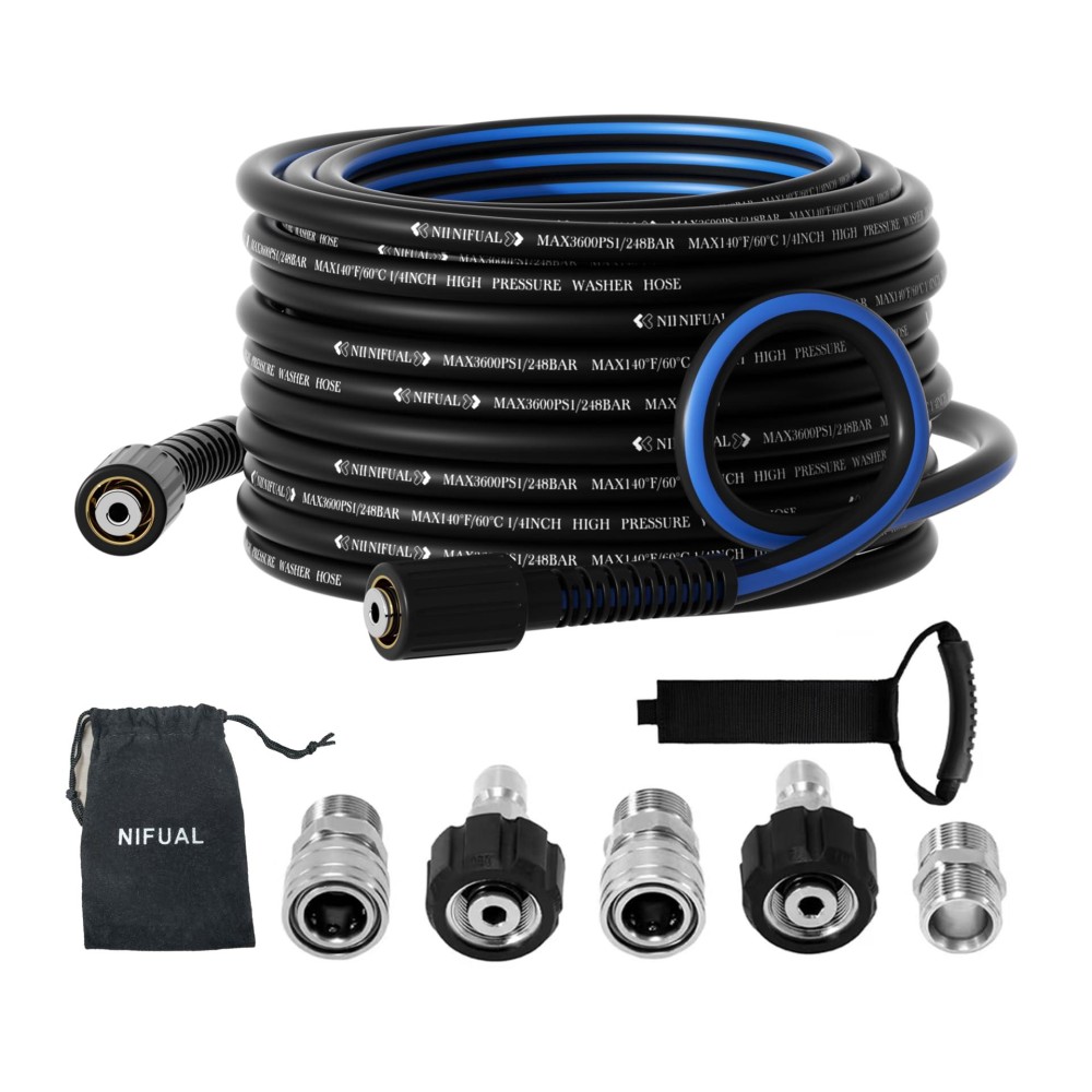 Pressure Washer Hose 50Ft 14 Kink Resistant Black And Blue M22 14Mm Fittings 38 Quick Connect Kit Power Washer Hose Ext