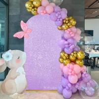 72Ft Arch Backdrop Cover Lavender Sequin Fabric Round Top Chiara Backdrop Cover For Birthday Bridal Shower Party Decor