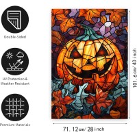 Spooky Pumpkin House Flag Scary Halloween Flags For Outside 28X40 Double Sided Large Stained Glass Fall Garden Flags Autumn Yard