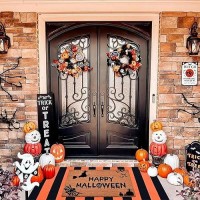 Halloween Decor Doormat Combo Set 100 Coco Coir Welcome Mat 3 X 5 Orange And White Striped Rug Halloween Fall Front Porc