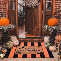 Halloween Decor Doormat Combo Set 100 Coco Coir Welcome Mat 3 X 5 Orange And White Striped Rug Halloween Fall Front Porc